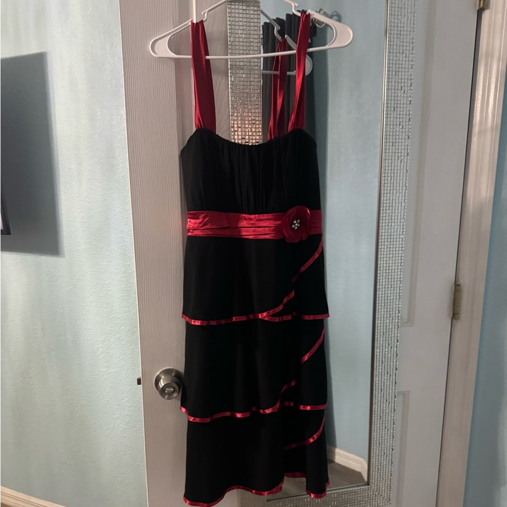 deb red and black midi dress